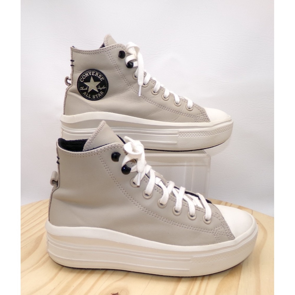Converse Chuck All Star Move Hi Platform Leather Sneakers Women Beach Stone Sz 8